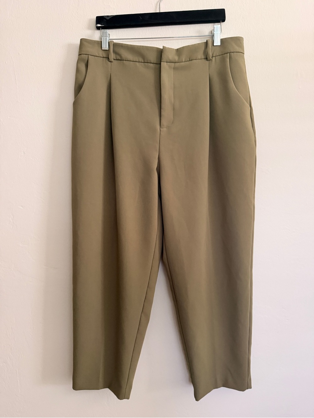 Zara Olive Belted Pleated Wide Leg Pants Sz XL Women’s